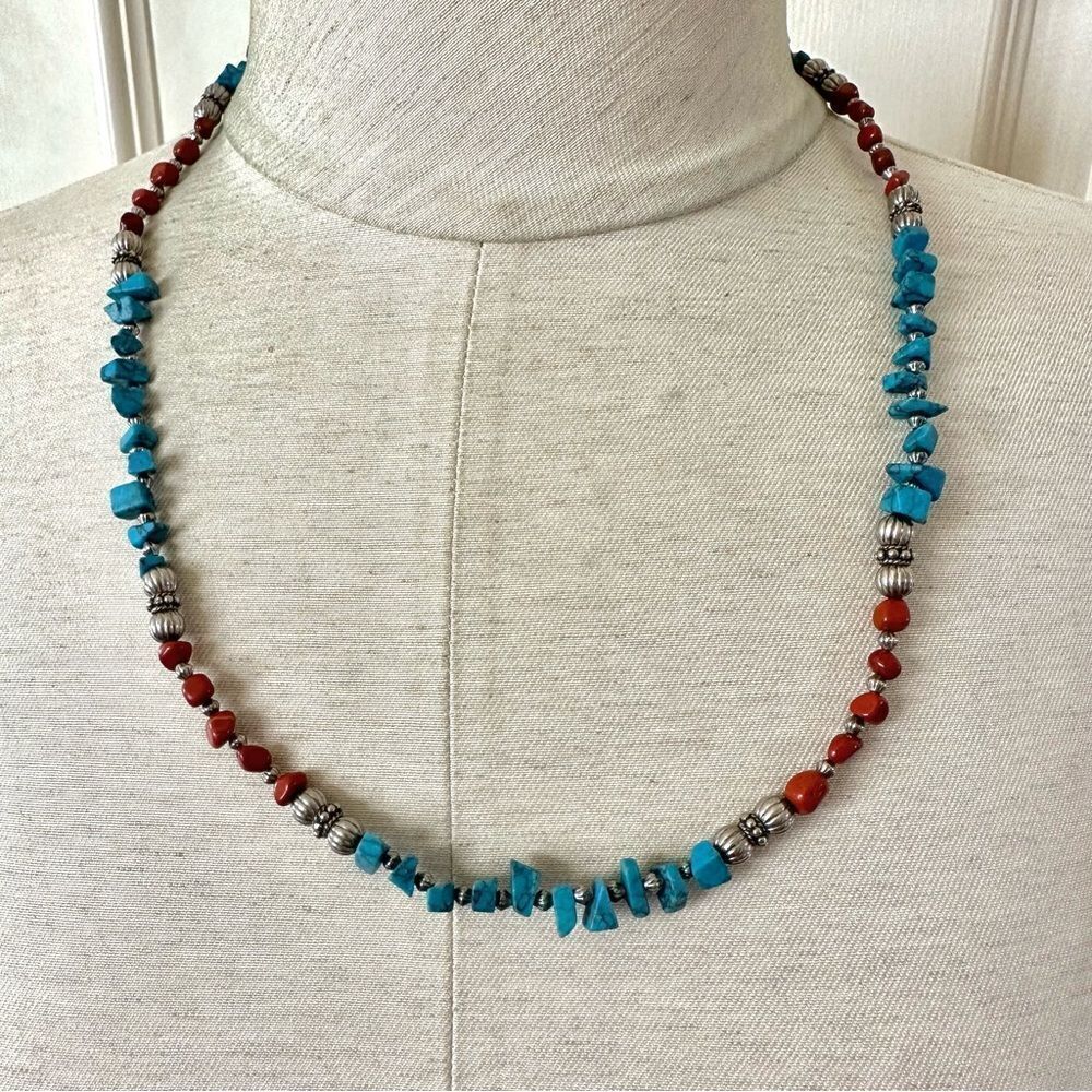 Red jasper and howlite silver beaded necklace